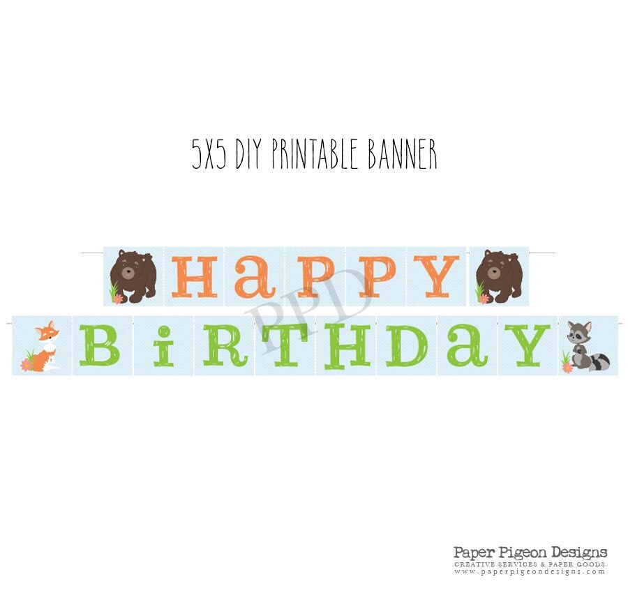 Printable Happy Birthday Banner Woodland Animals Happy