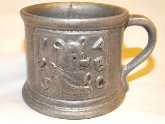 pewter  Pewter Baby Cup~Bear PEWTER vintage 3 Mug A 2 B Carson baby & cup VINTAGE Childs C~ 1