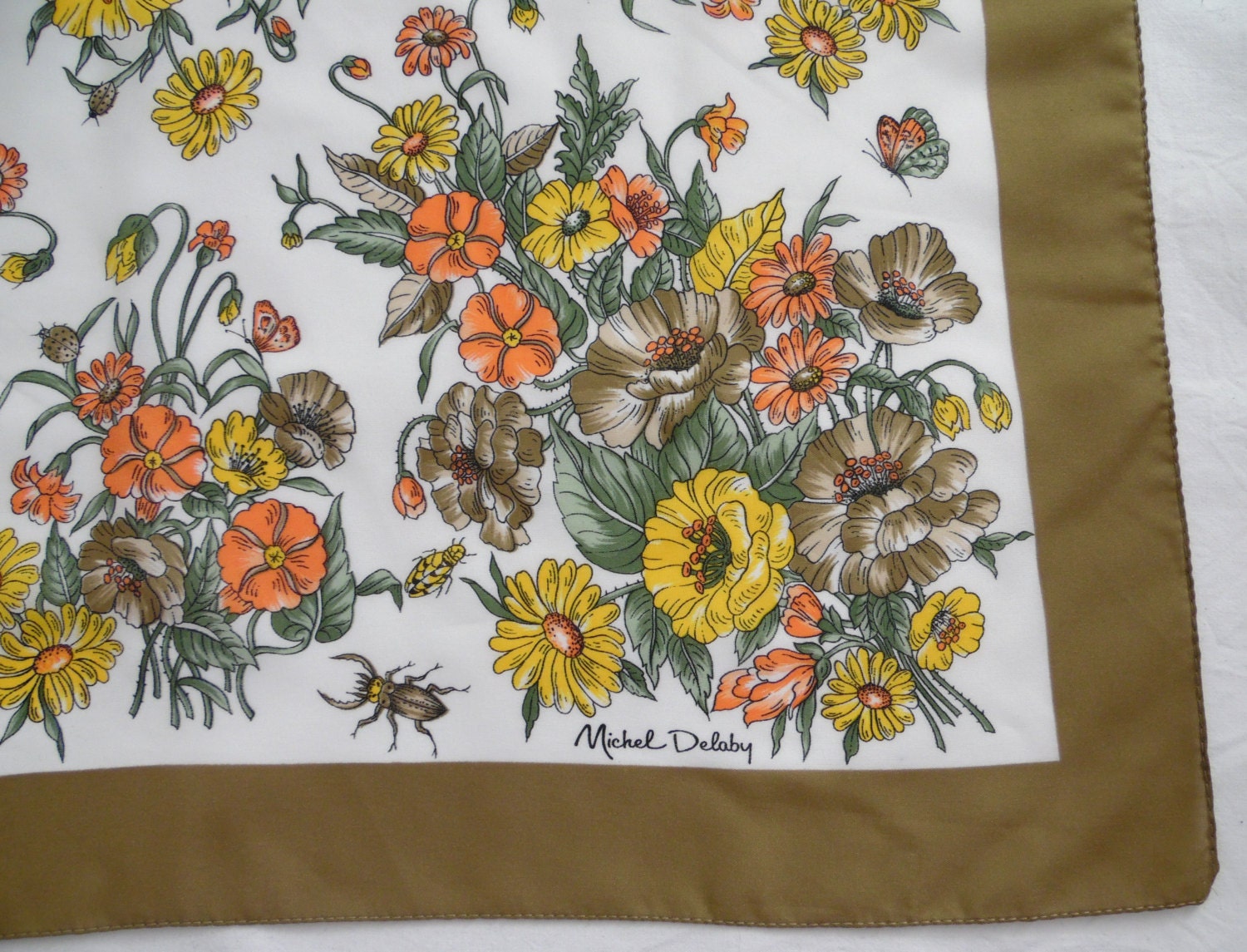 Michel Delaby neck tie square scarf flower & insect pattern design ...