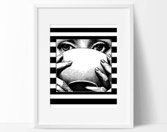 Woman Drinking Tea Art Print - Wall Art - Home Decor - Office Decor - Office Art
