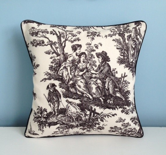 Black toile pillow cover. Waverly Country by sterlingstitchery