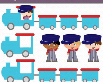 Train Boys in Blue and Aqua Digital Art Set Clipart Commercial Use Clip Art INSTANT Download Train Clipart