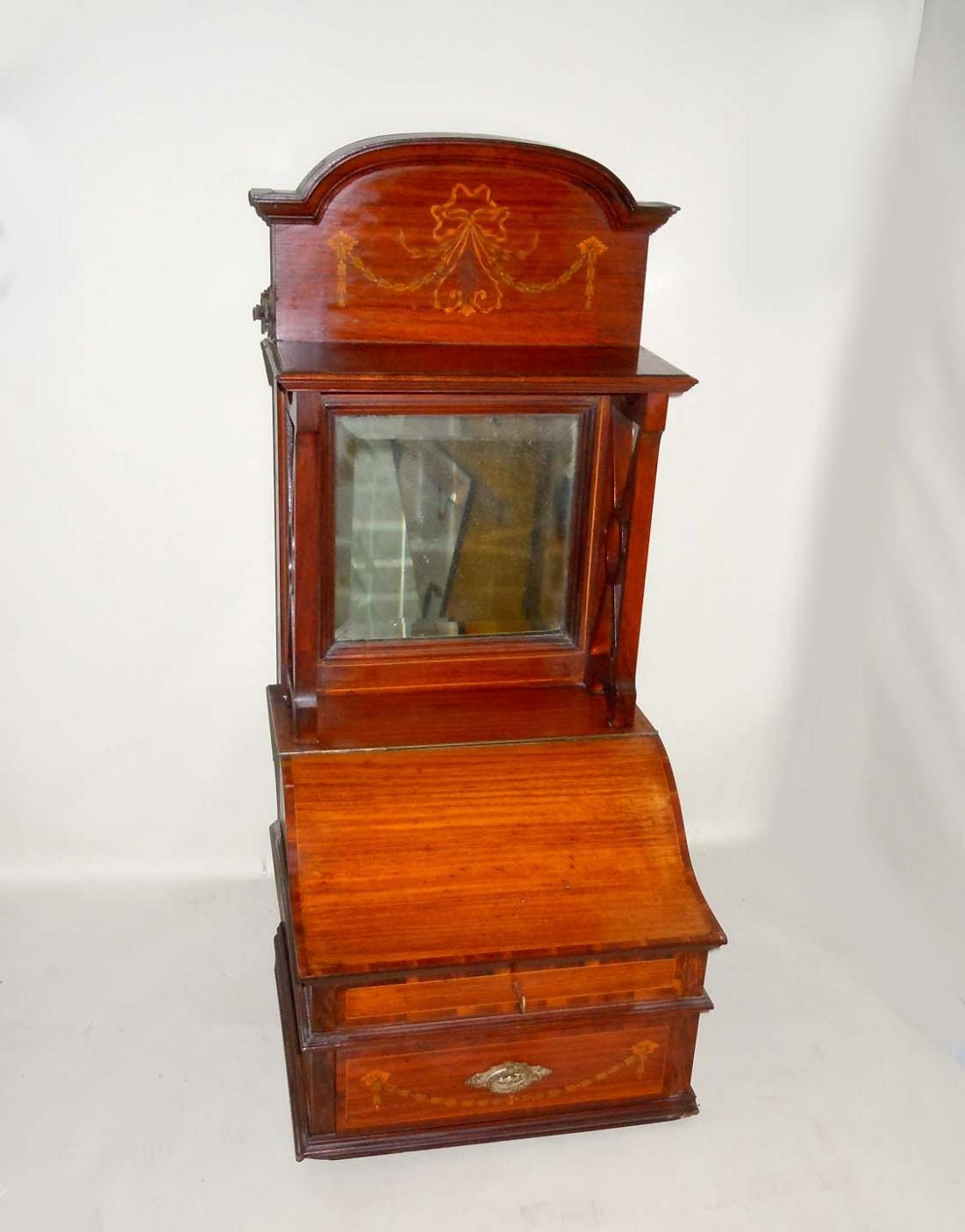 Edwardian Inlay Vanity Jewelry Trinket Box Chest Beveled Mirror Haute