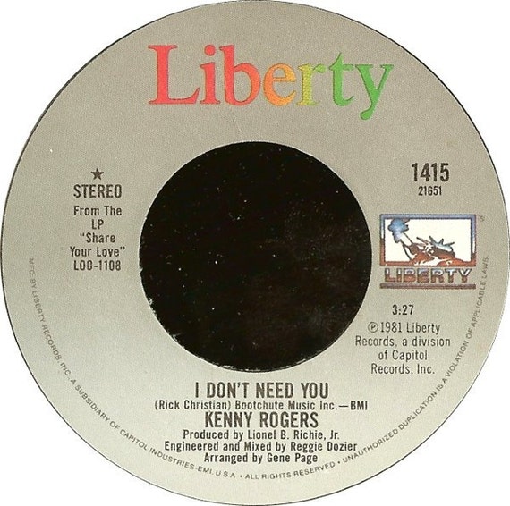 Kenny Rogers I Don't Need You / Without You In My Life