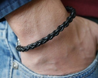 Black Men's bracelet, Mens Jewelry, brown Braided Bracelet, Men's Leather bracelet, Cuff Bracelet, brown leather bracelet, Gift For Him