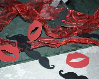 Red Lips and Mustache Die Cuts/Red Lips and Mustache Confetti/Lip and Mustache Die Cuts