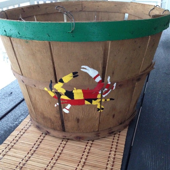 Items similar to Eastern Shore Hand Painted Crab Bushel Basket with