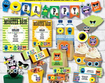 PDF format-Instant Download- Monster Birthday Party Pack- Complete party printable-for personal use only