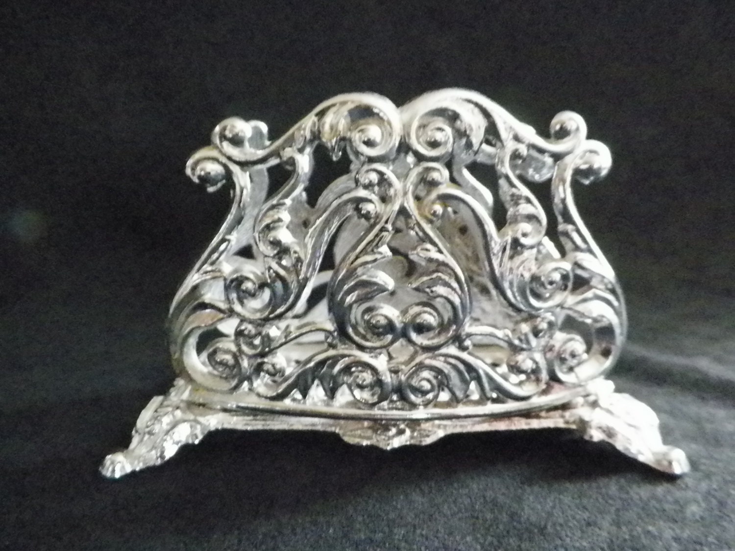 Metal Footed Decorative Napkin Holder Vintage by JSVintageVillage