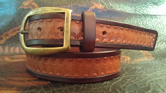 Stamped Leather Belt Genuine Leather by AmericanMadeUpgrades