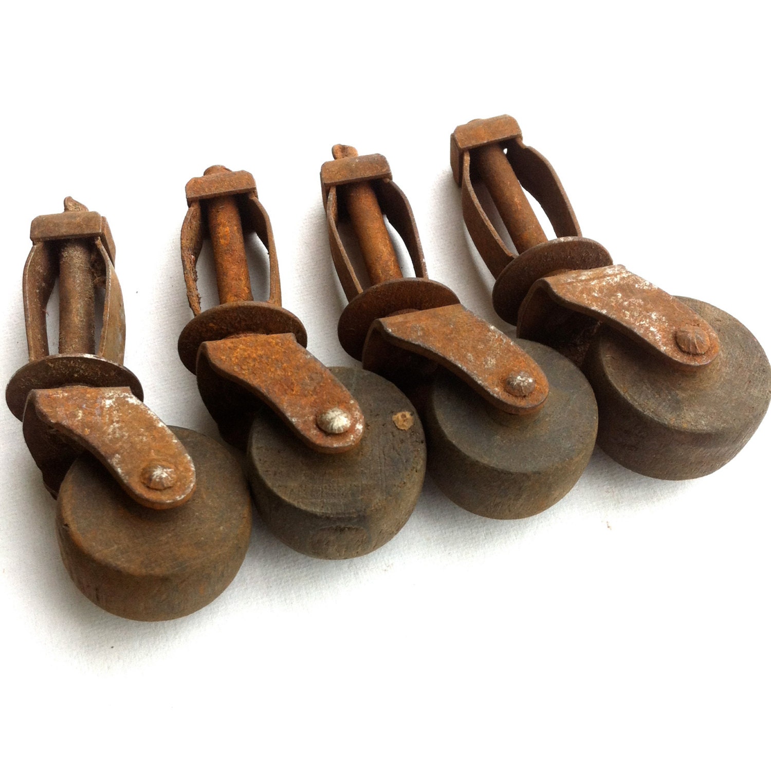 Antique Casters w/ Wooden Wheels SET of 4 Haute Juice