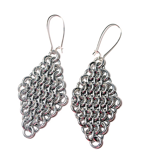 Chainmaille Earrings - Diamond Earrings - European 4 in 1 - Metallic Earrings - Woven Earrings - Chainmaille Jewelry - Chainmail Earrings