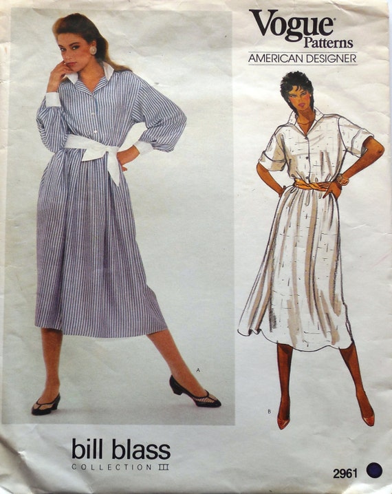 Vogue 2961 American Designer Bill Blass Size 10 Dress 1980s 9766