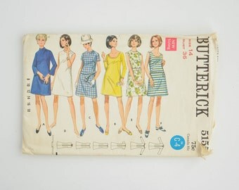 1960's Vintage Sewing Pattern - Butterick 5155 - Ladies One Piece Dress - Size 14 - Bust 36