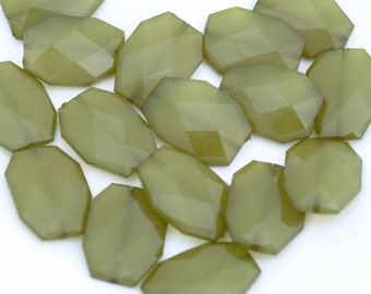 OLIVE Green Wholesale Acrylic Large Faceted Beads 34mm x 24mm - Flat Slab Nuggets Colorful Drilled Faux Stones Beads - Acrylic Polygon Beads