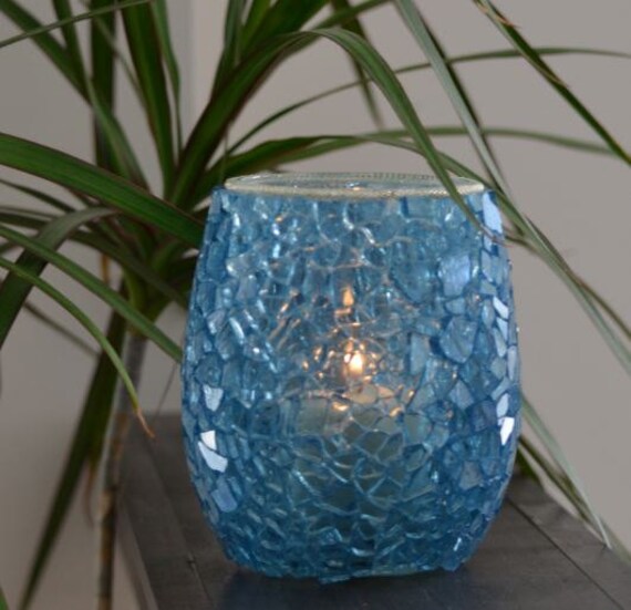 Ocean Blue Mosaic Candle Holder/Vase Mosaic by GrainsandFrames