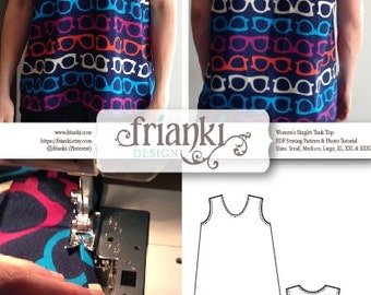 Women's Easy Singlet Tank Top - PDF Sewing Pattern and Photo Tutorial - Sizes Sm, Med, Lg, XL, xxL, xxxL - Instant Download