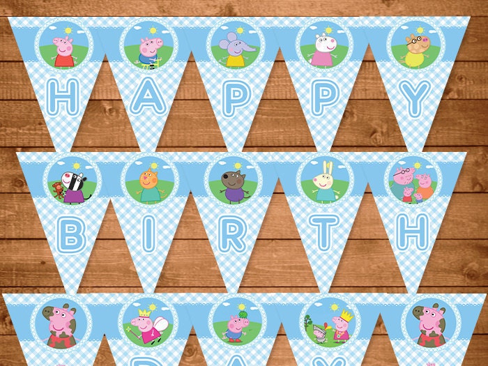 Peppa Pig Printable Banner Blue Plaid Peppa by NineLivesNotEnough