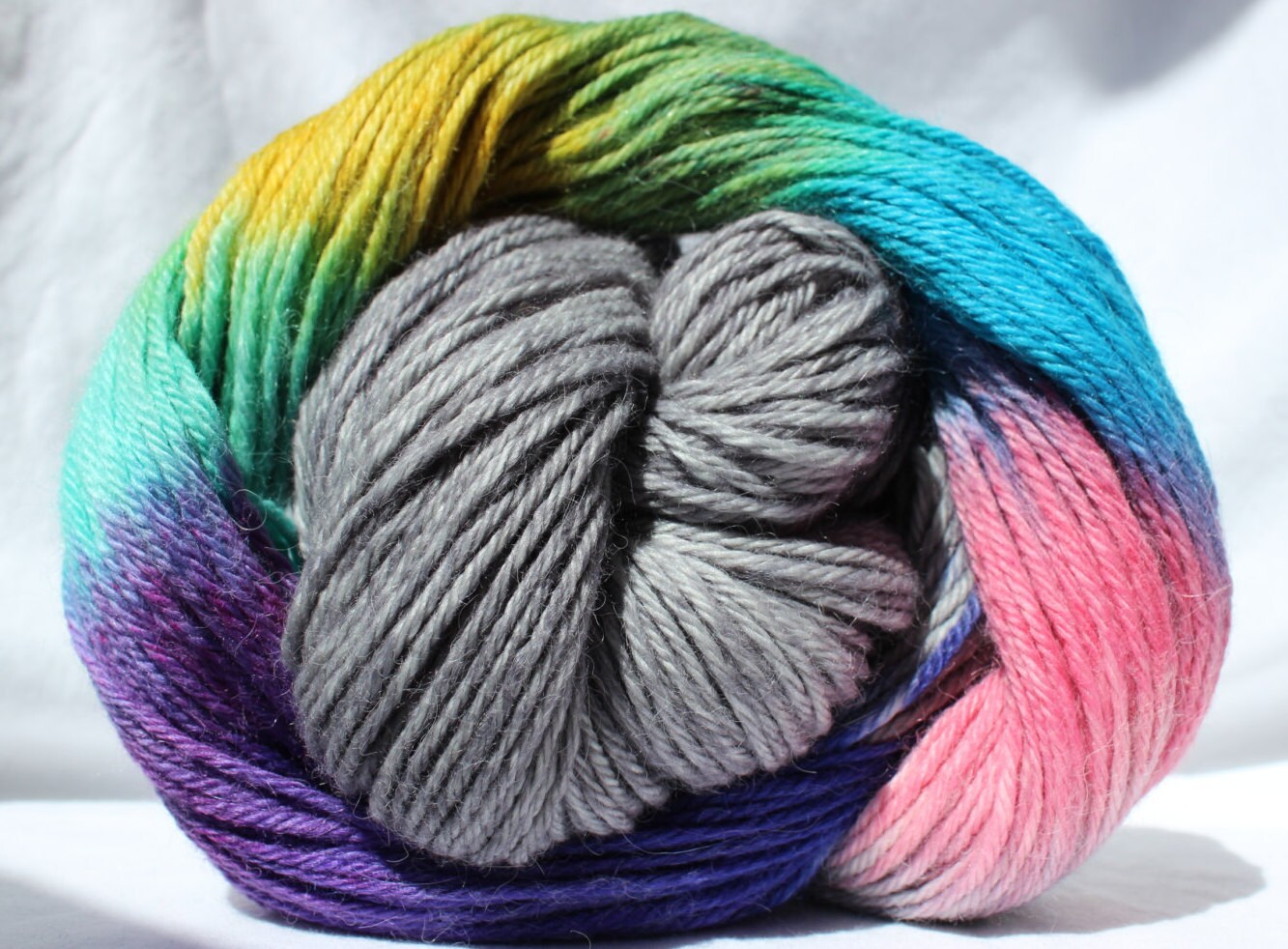 Hand dyed yarn Gray / Rainbow variegated yarn by SMAKSuperFibers