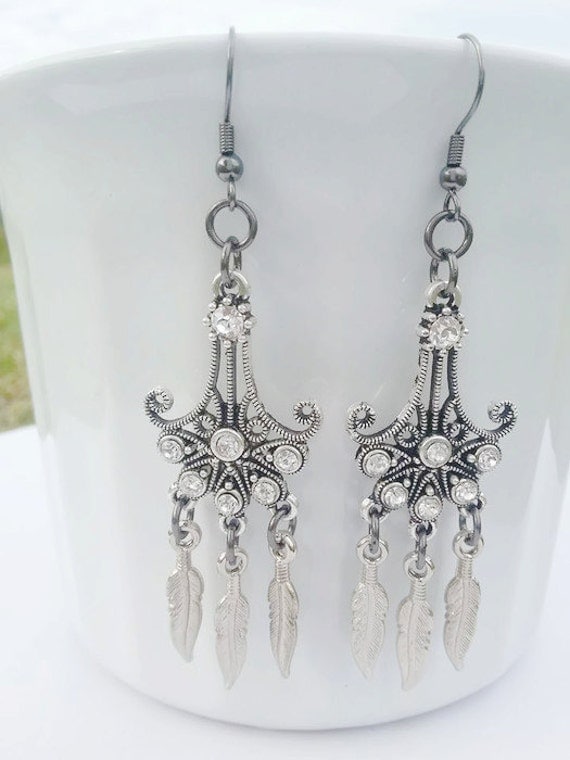 Prom Earrings Dangle And Drop Silver And White by LockedAndLoved