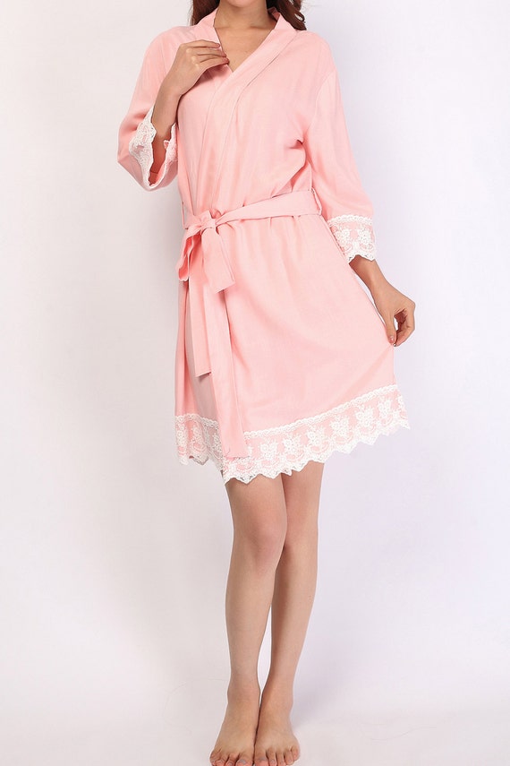 light pink bridesmaid robe cotton robes kimono robes by SOFTAMOR