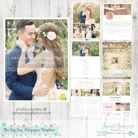 INSTANT DOWNLOAD - Wedding Magazine Template 8 pages for wedding photographer and wedding price list template - Photoshop template