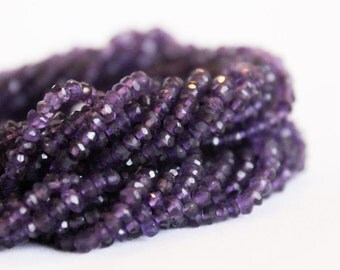 Amethyst Beads - Full Strand 13.5" - 3mm x 4mm Rondelle Beads - Faceted Purple Beads - Wholesale Gemstone Beads February Birthstone / GB-018