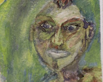 Original Concept by Melissa ~ Mohawk Man with Moonflower Watercolor Painting