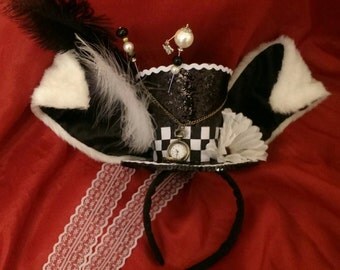 Easter White Rabbit Alice in Wonderland Mini Top Hat Mad Hatter Tea Party Real Pocket Watch Steampunk Cosplay Wedding Ascot
