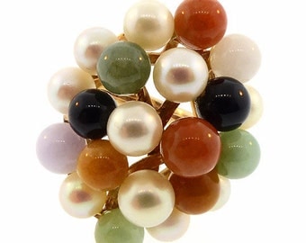 Ming's of Honolulu 14K Gold, Pearl & Jade Ring
