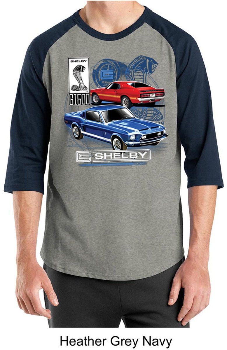 Men's Ford Mustang Shirt Shelby GT500 Raglan Tee T-Shirt
