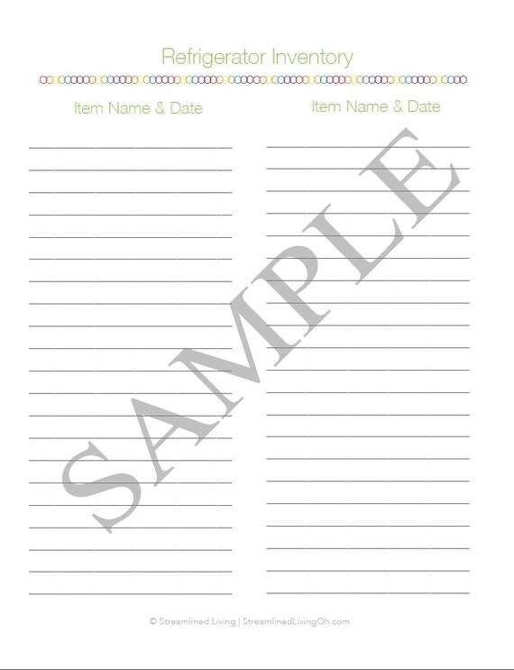Refrigerator Inventory Printable by StreamlinedLiving on Etsy