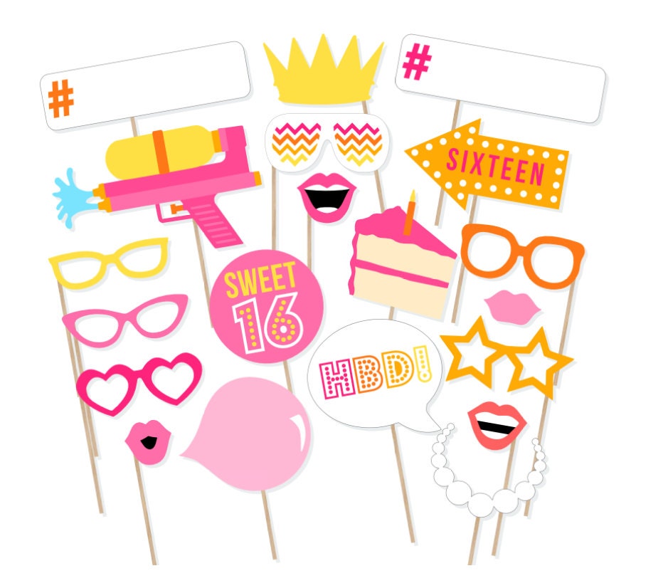 Printable Sweet 16 Photo Booth Props Printable Sweet Sixteen