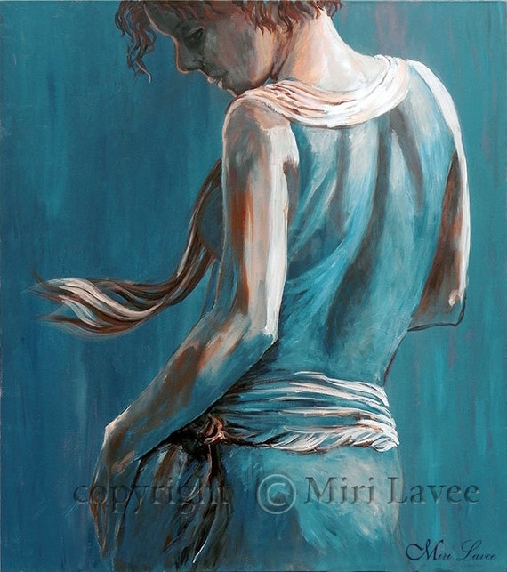 Dancing Young woman Figure Art painting Peaceful by MiriLaveeArt