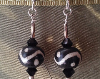 ECHOS, Sterling Silver, Handmade, Decorative Glass Beads, Swarovski Crystals, Antiqued Silvertone Beads, Sterling Silver SlipLess™ ear wires