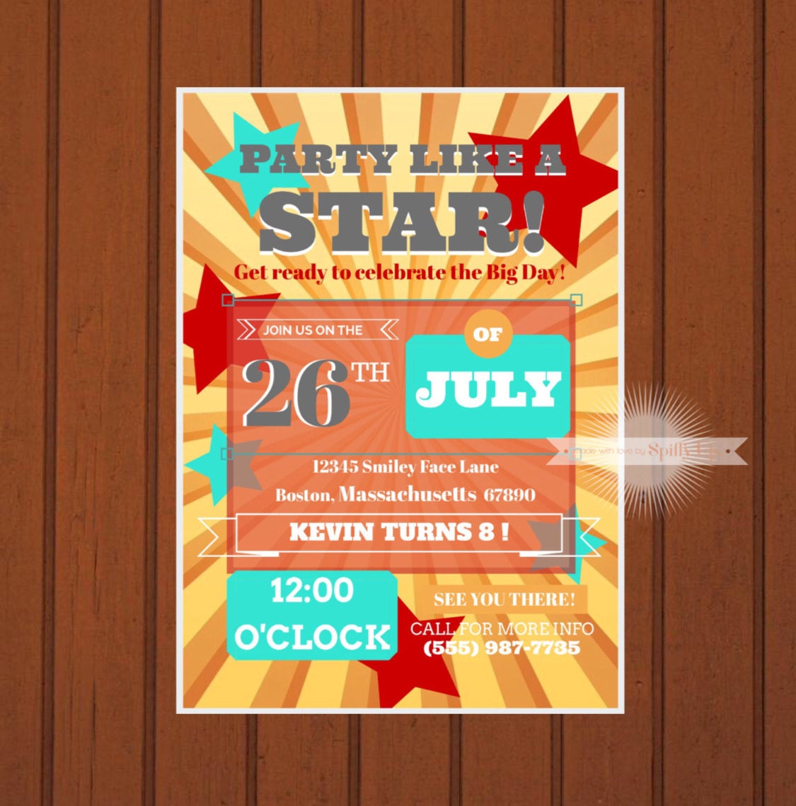 PRINTABLE 5x7 Birthday Invitation Star Burst
