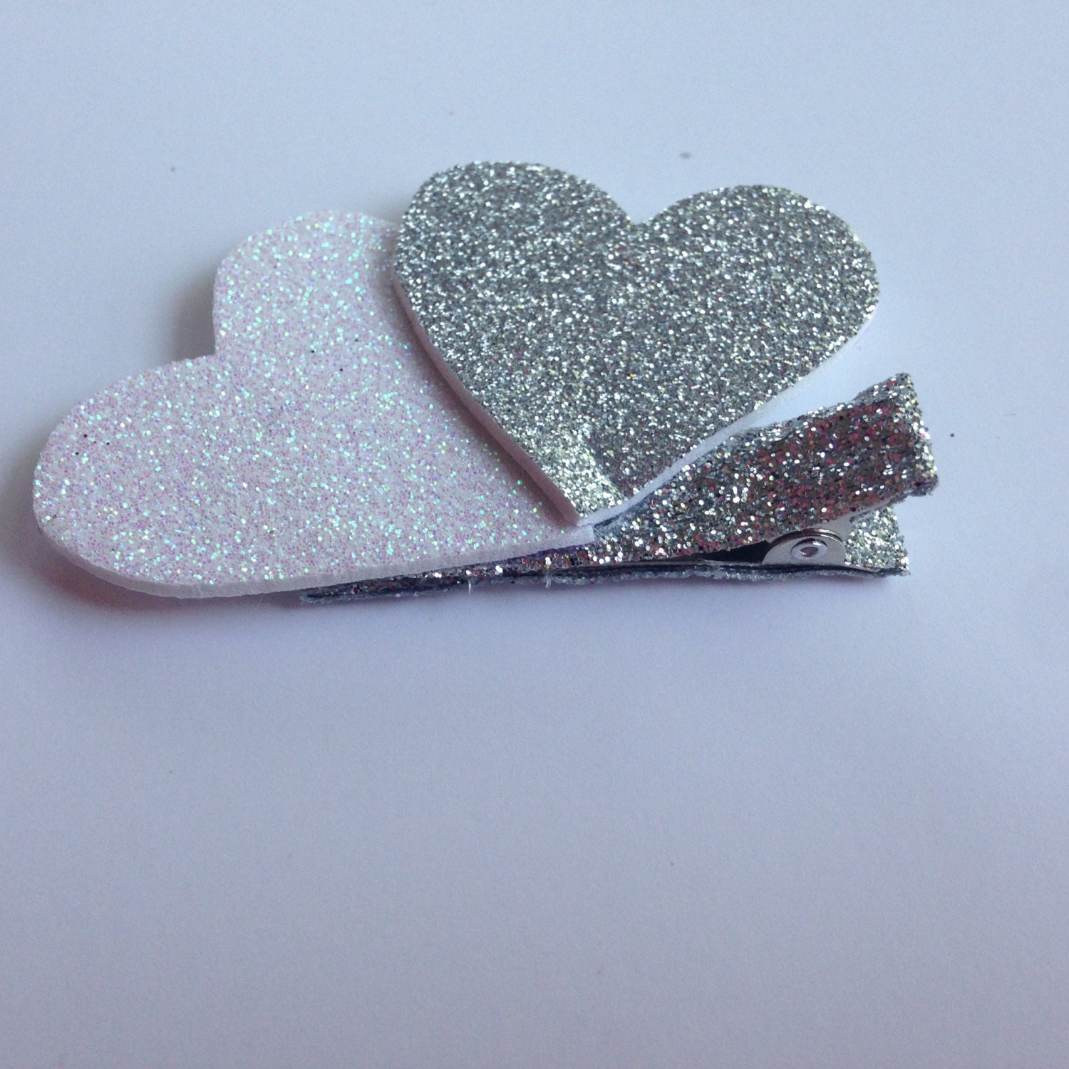 Silver And White Heart Hair Clip Glitter Hair By Magicalbabyclouds