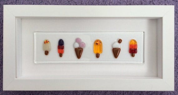 Fused Glass Picture Handmade Glass Fused Lollies And Ice Creams Framed Into A 3d Solid Wooden