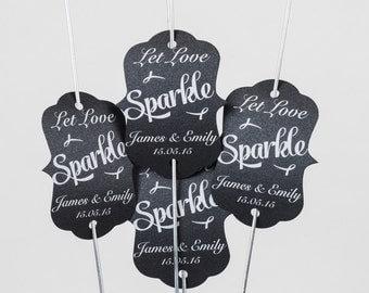 120 x 18" Large Gold Sparklers with personalise Let Love Sparkle tags available in over 30 colours, Black and White text.