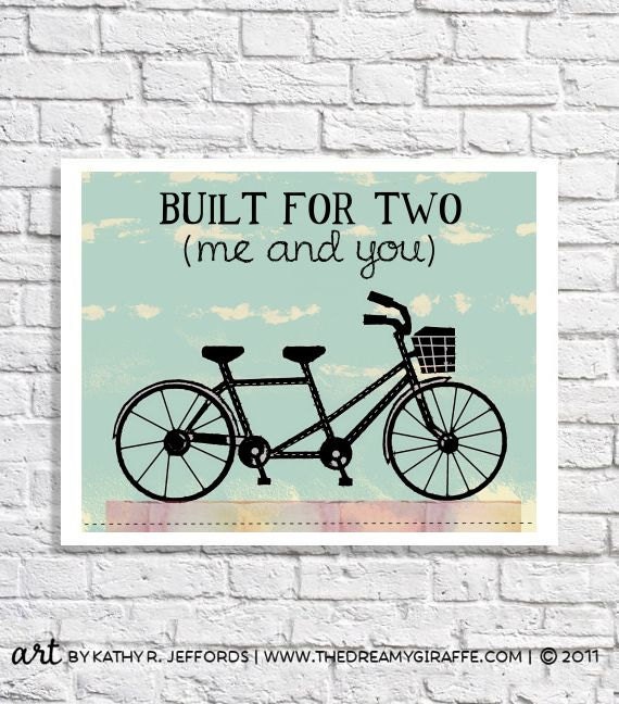 Tandem Bicycle Art Bike Wedding  Theme  1st  Anniversary  Gift 