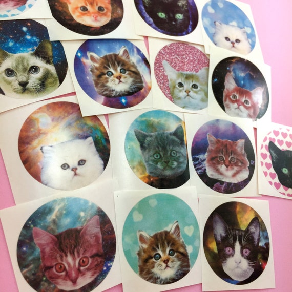 cute galaxy kitty stickers set