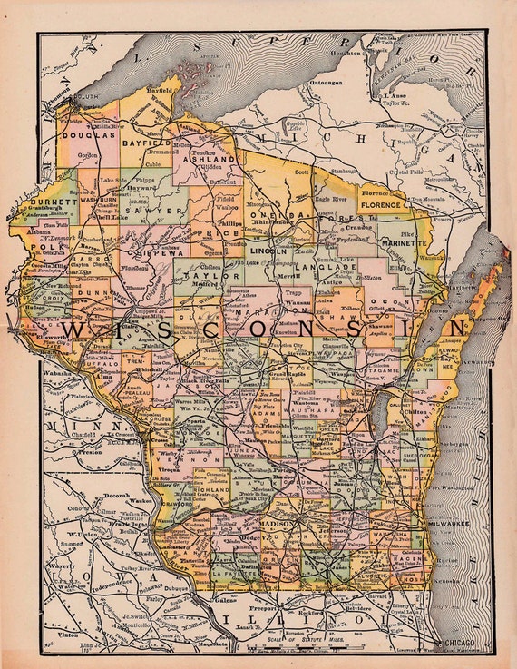 map of Wisconsin from 1891 an instant download digital map
