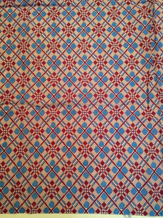 Feed Sack Fabric - Blue and Maroon Plaid - Cotton Fabric
