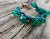 Genuine Emerald Wire Wrapped Hoops, Fairy Boho Stone Earrings, Green Stone Earrings, Faerie Jewelry Accesories