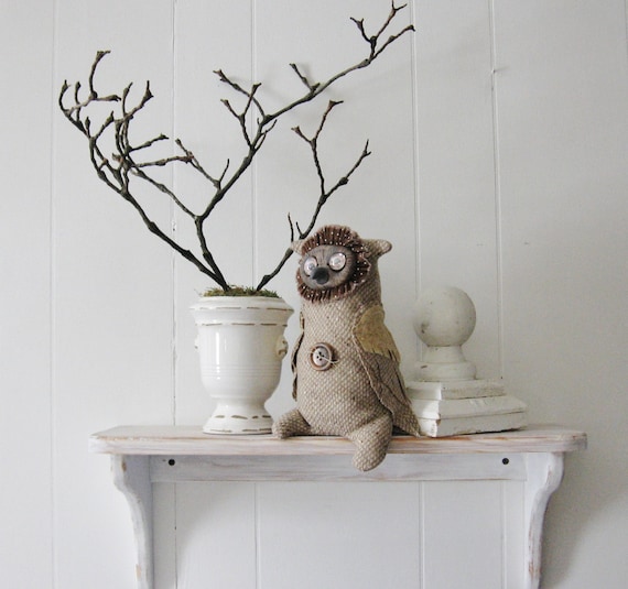 Owl, Soft Sculpture, Folk Art Doll, Collectible Art Doll, Tweedie Owl