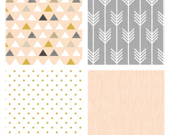 Custom Crib Bedding-3 piece-Gold Blush Arrows