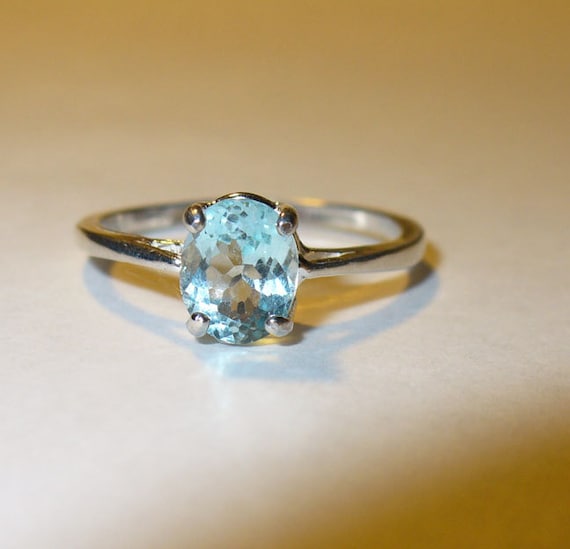 Aquamarine Sterling Ring Genuine Natural Gemstone in by barkrock