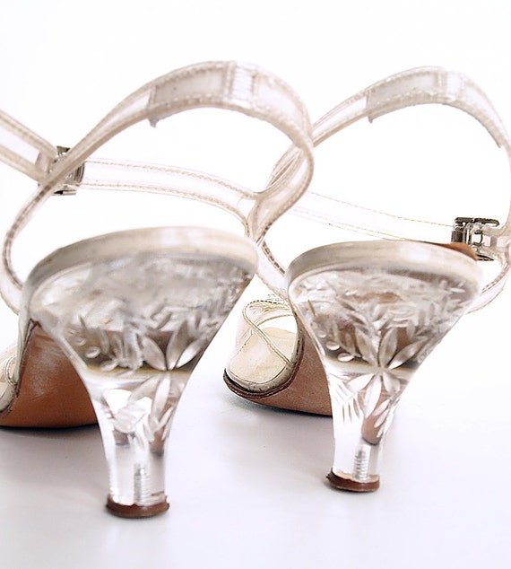 50s Clear Plastic Shoes with Carved Lucite Heels and