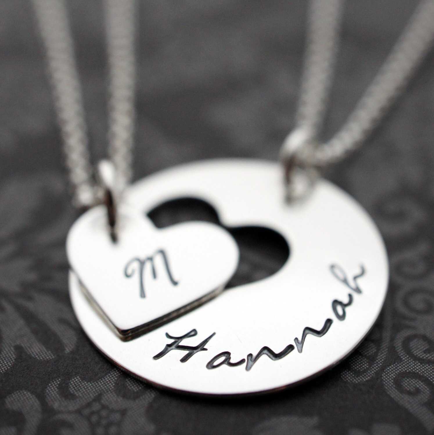 Personalized Mother Daughter Jewelry Heart Necklace Set in