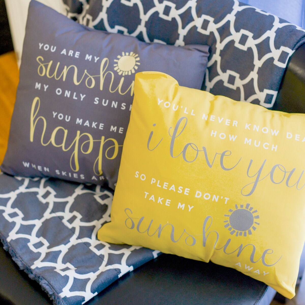 You are my sunshine throw pillow SET of TWO pillows with